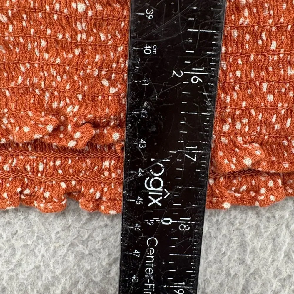 Abercrombie Puff Sleeve Smocked Crop Top Rust Polka Dot XS Boho Cottagecore Y2K